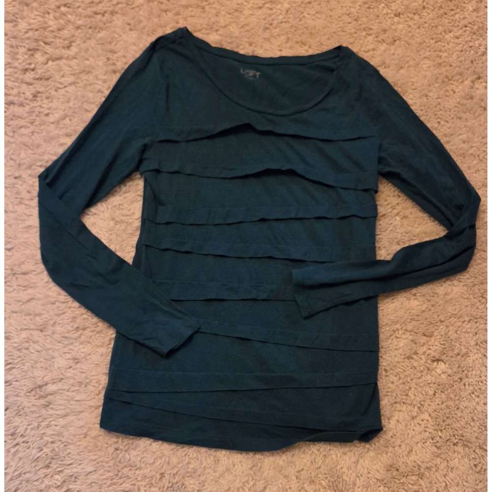 Loft Layered Ruffle‎ Long Sleeve Shirt Women's Size Small Green
